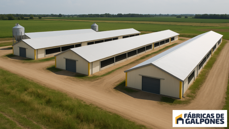 En la imagen se ve un galpón avícola para alojar aves de granja