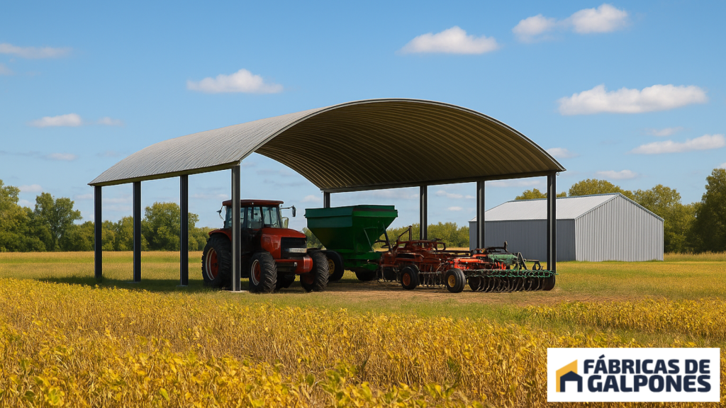 En la imagen se ve un tinglado parabolico para mostrar que puede contener maquinarias agricolas