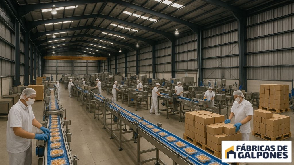 En la imagen se ve un galpon industrial para una fabrica de alimentos