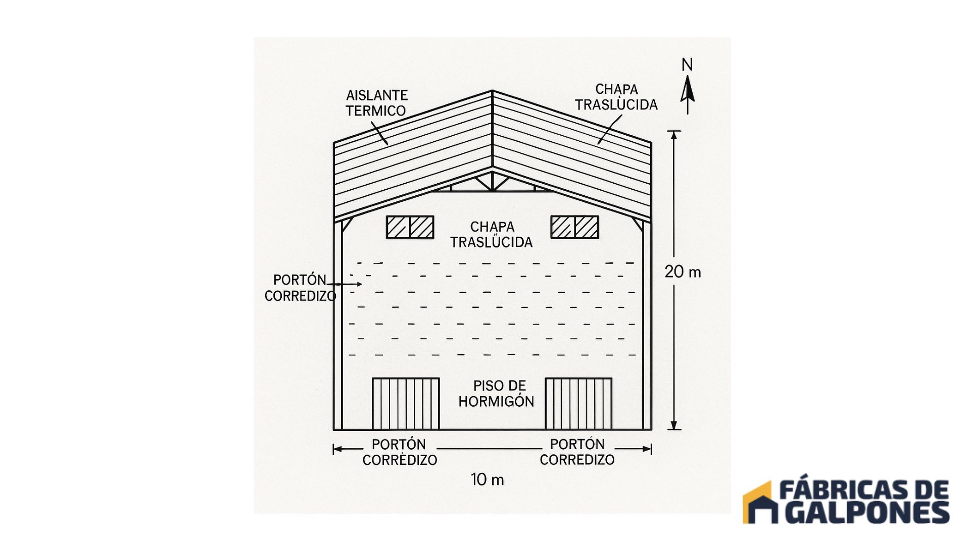En la imagen se ve el plano de un galpon desde arriba