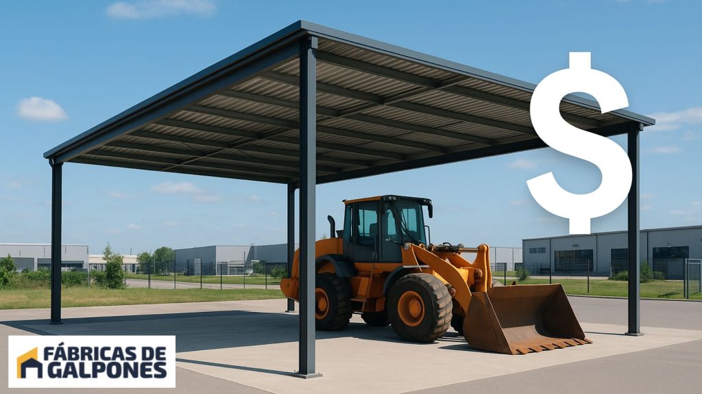 En la imagen se ve un tinglado donde cubre una maquinaria, junto a un signo $ que significa precio