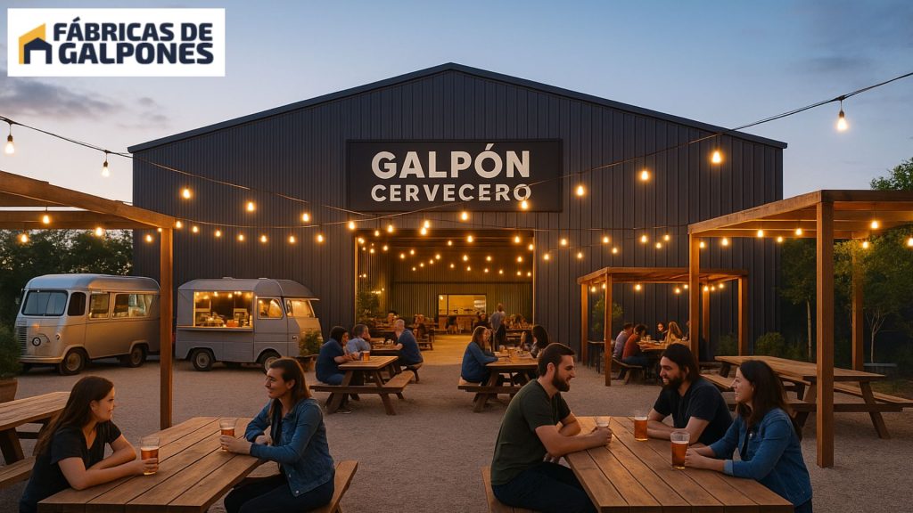 En la imagen se ve un galpón cervecero desde el exterior