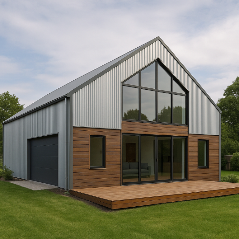 En la imagen se ve una casa galpon desde el exterior