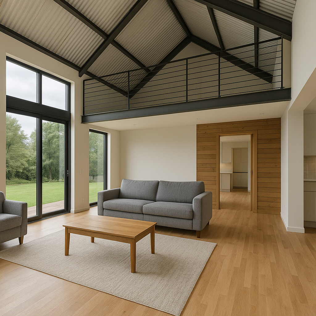 En la imagen se ve una casa galpon desde el interior