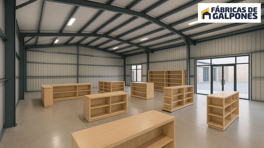 En la imagen se ve un galpon comercial en su interior con muebles