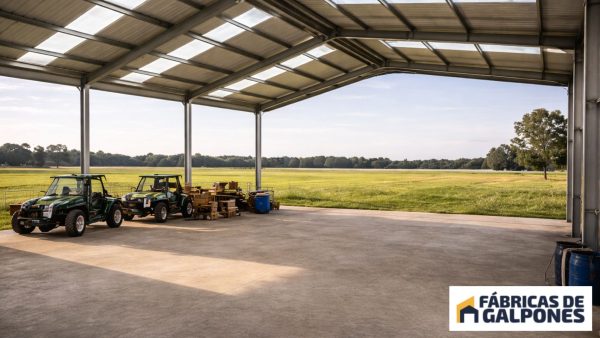 En la imagen se ve un tinglado moderno en una zona rural desde su interior