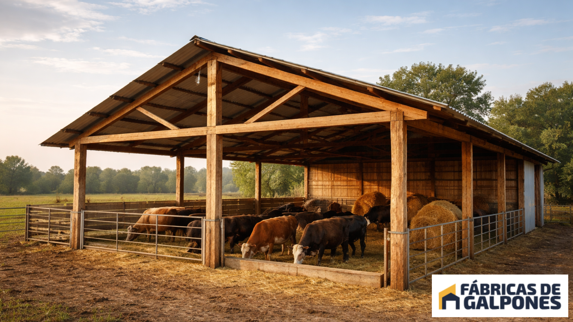 En la imagen se ve un tinglados de madera con animales dentro